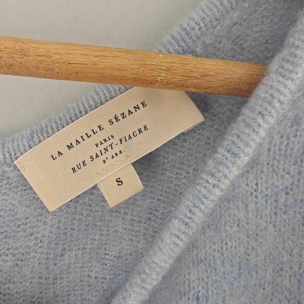 SEZANE Paco Jumper Sky Blue Mohair Merino Reversible Short Sleeve Sweater S - Picture 2 of 5
